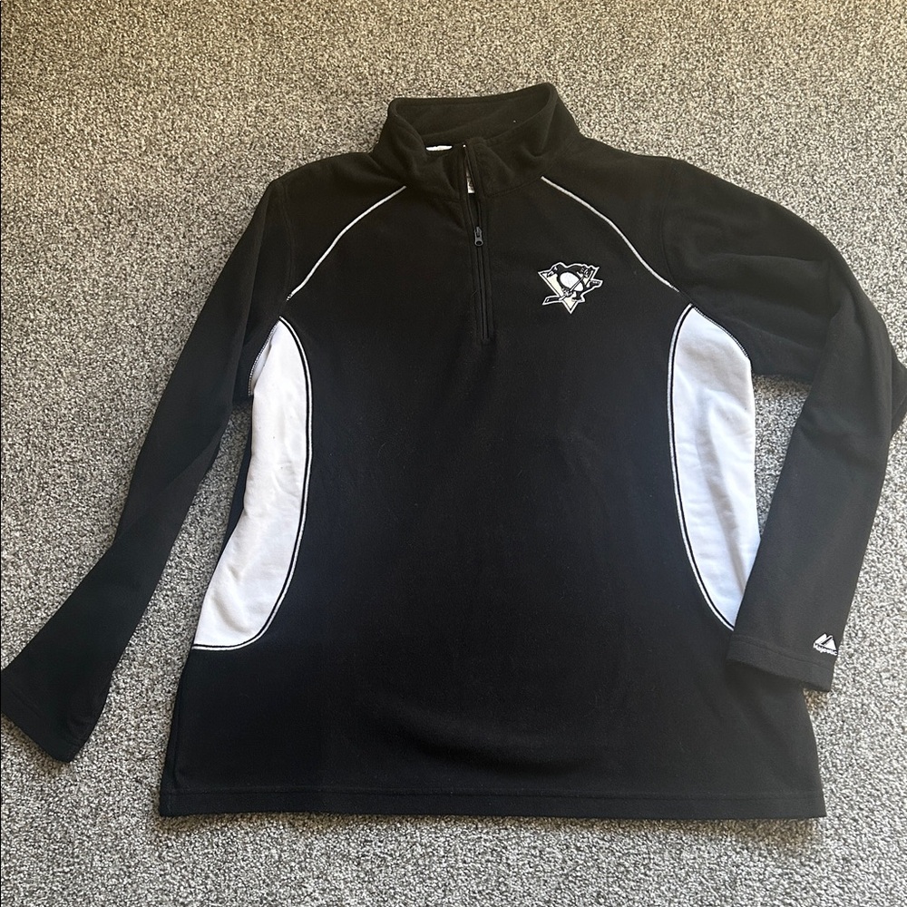 Majestic Black and White Women's Zip-Up Top